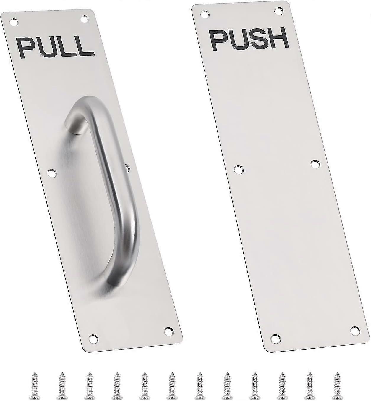 مقبض باب من الفولاذ المقاوم للصدأ ، سحب سبائك الألومنيوم ودفع لوحة مقبض باب منزلق فضي تجاري شديد التحمل مع مسامير ، 300 × 80 مم