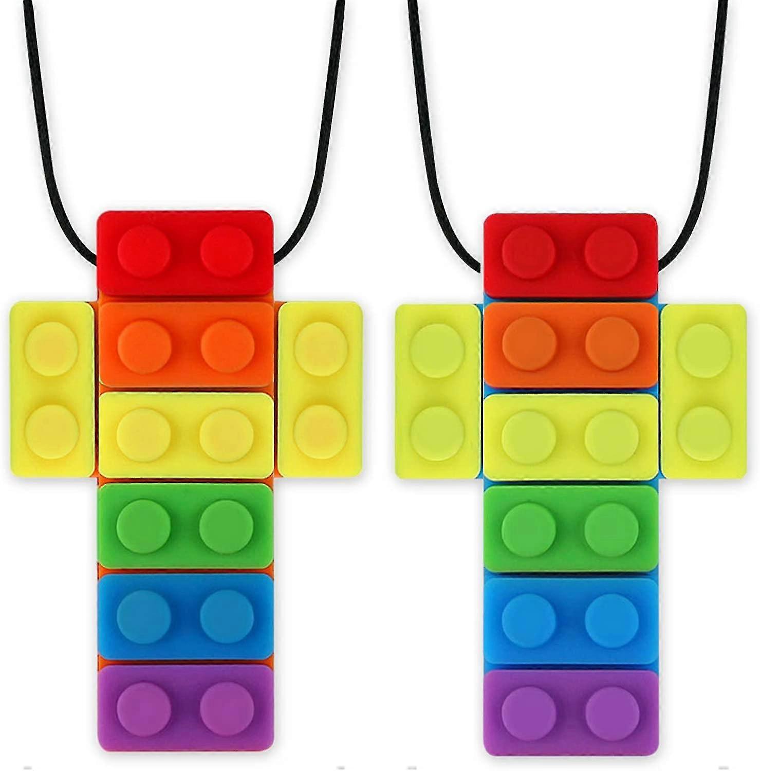 Rainbow Colored Block Sensory Chew Necklaces, Oral Motor Chewy Stick Teether For Autism, Adhd, Baby Nursing Or Special Needs