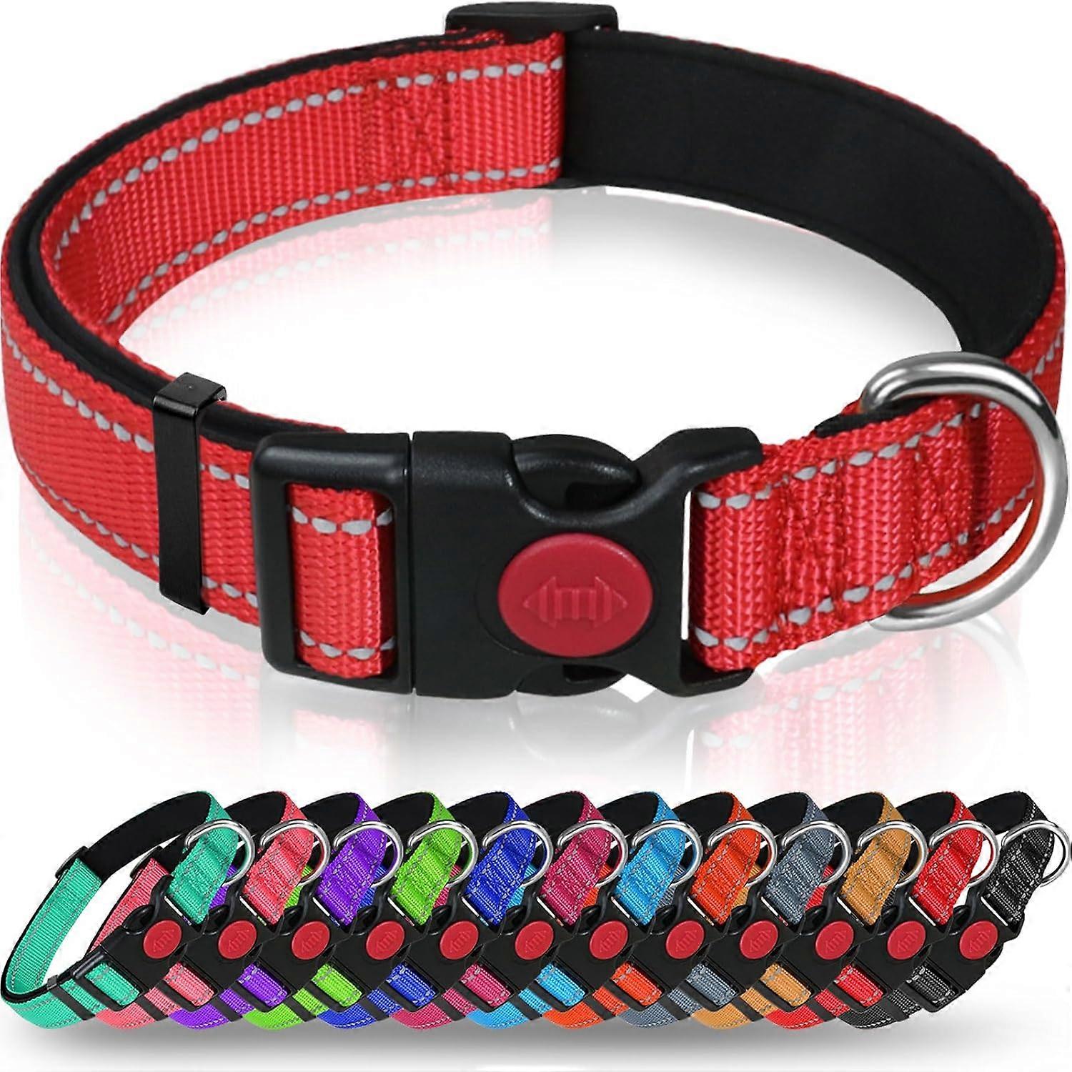 Reflective Nylon Dog Collar with Safety Buckle, Adjustable Pet Collars with Soft Neoprene Padding for Medium Dogs