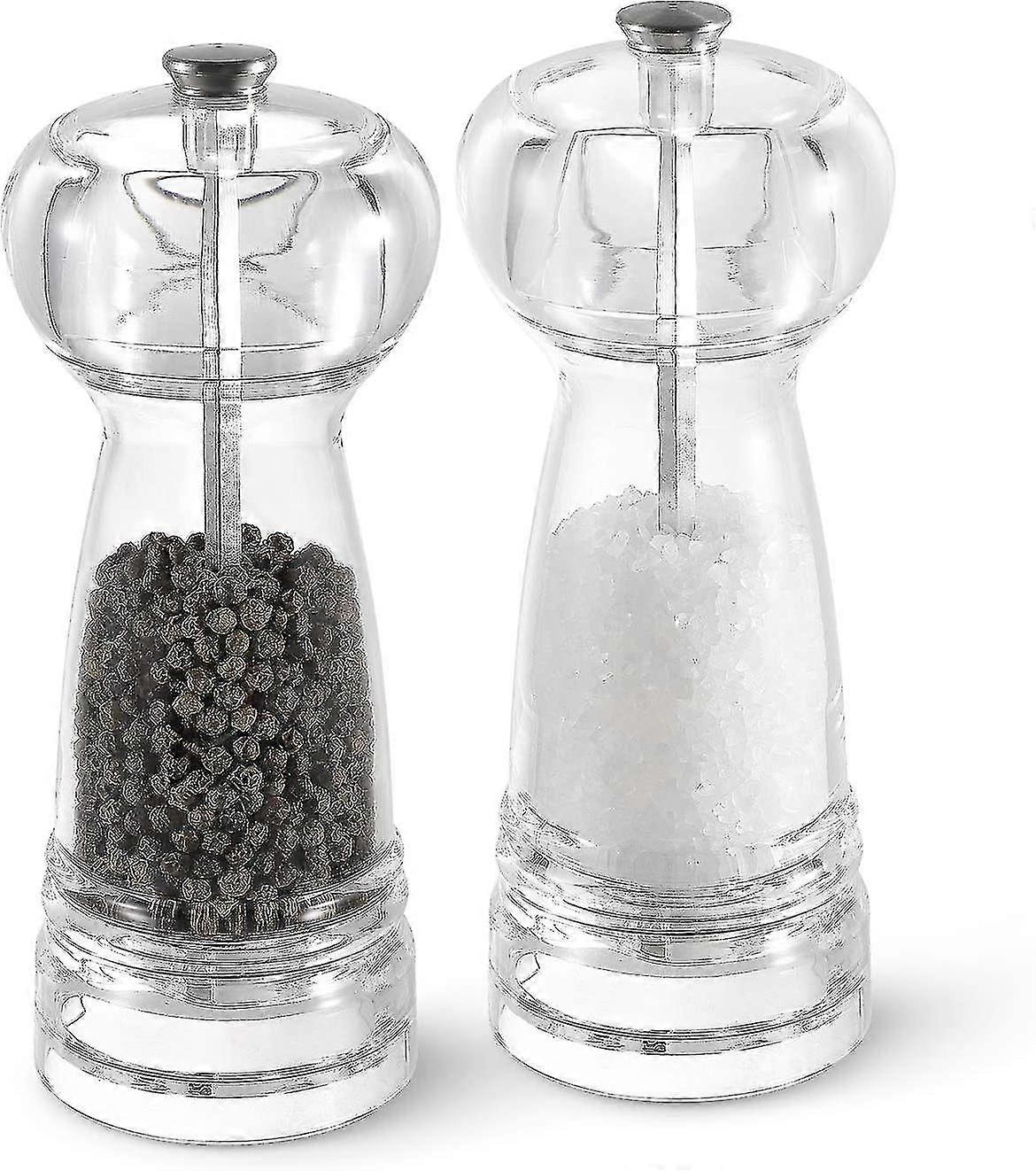 2 Piece Acrylic & Pepper Mills - Adjustable Clear Ceramic Bucket