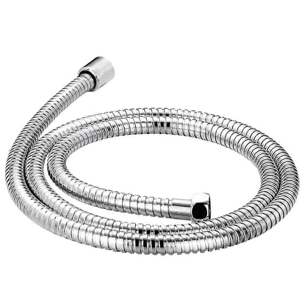 Chrome-plated hand held shower head hose with brass plug and nut.