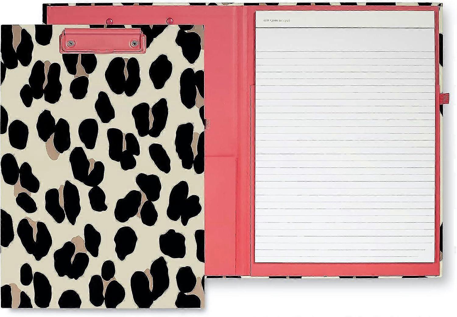 Kate Spade New York Leopard Print A4 Clipboard Folio With Low Profile Clip, Professional Padfolio Includes Lined Notepad, Pen Loop, And Pocket, Forest