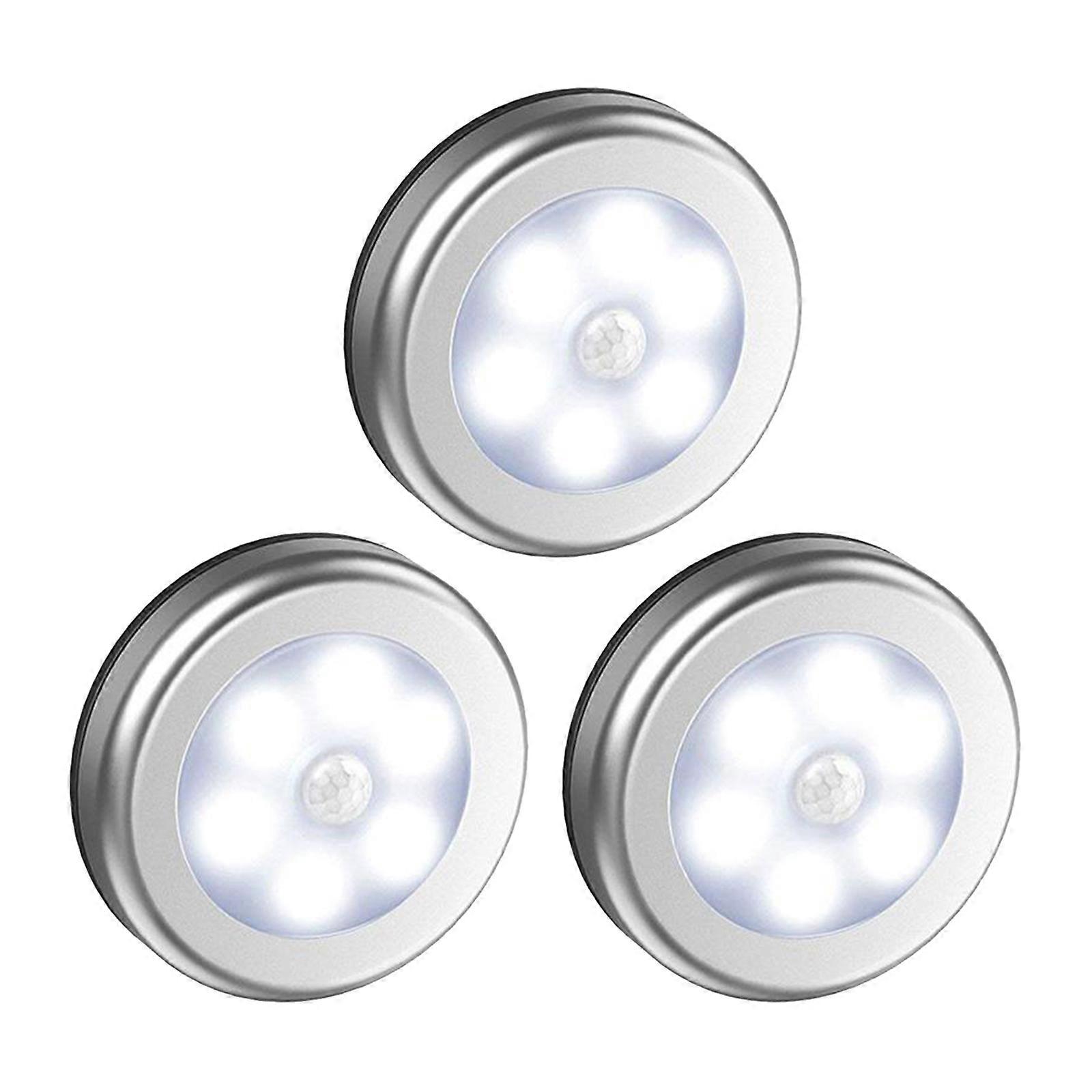 3x Infrared Motion Sensor 6 LED Light Wall Night Light Silver White Light