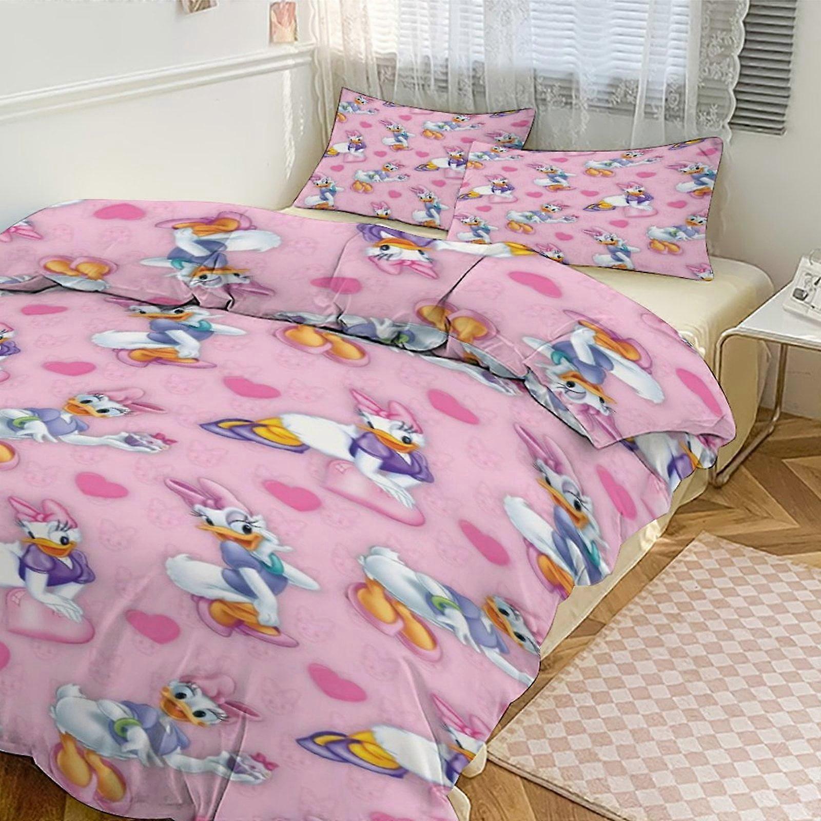 Yt581 Daisy Duck Print Bedding Set Pattern Duvet Cove Set 3 Pieces 1 Quilt Cover And 2 Pillowcases for Women Men Teens Multiple sizes to choose from C