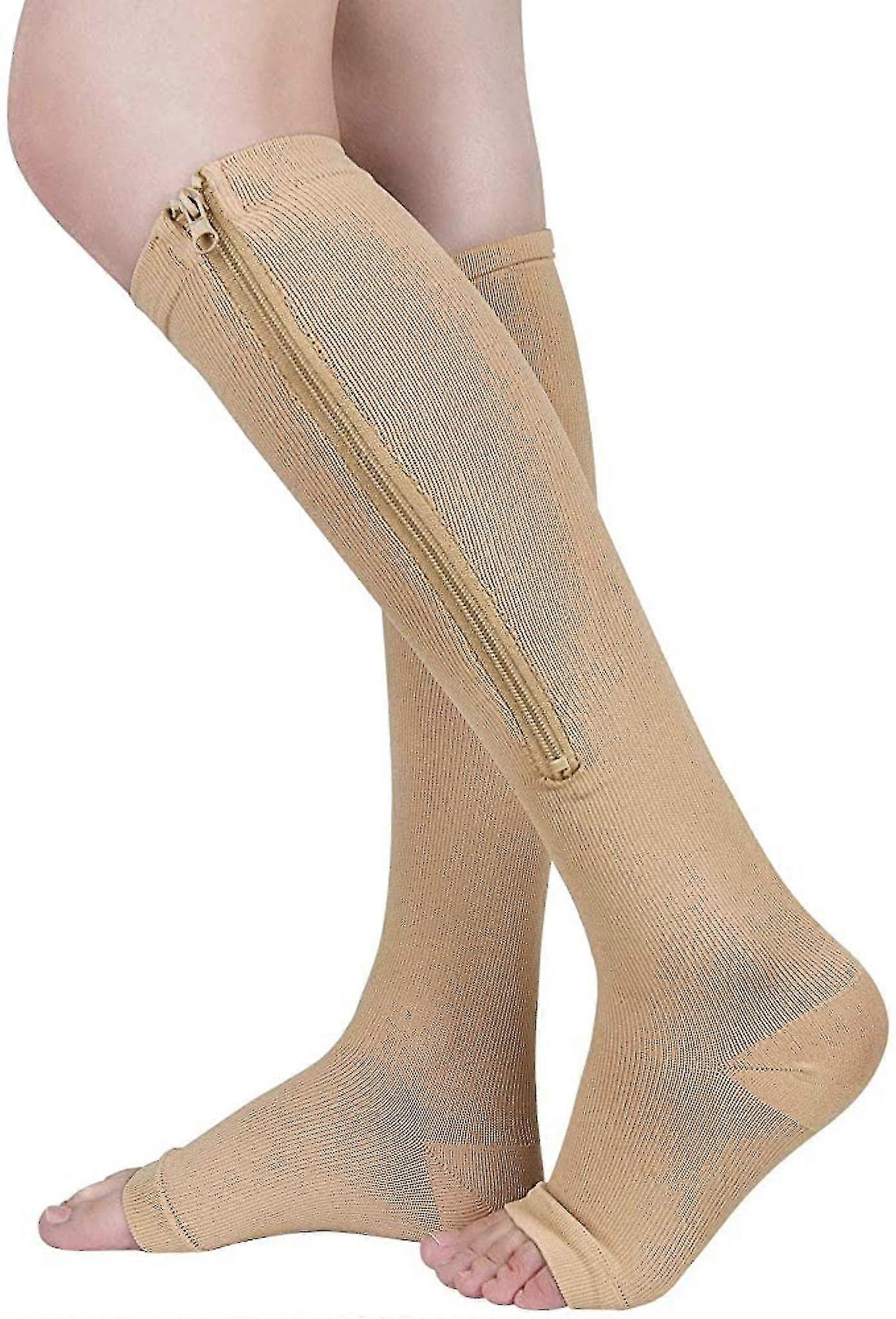 1 زوج جوارب ضاغطة جوارب ضاغطة جوارب تخثر الدم جوارب دعم نسائية جوارب الركبة مع سحاب