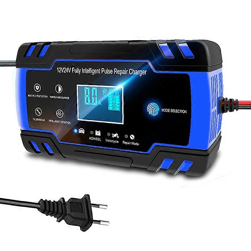 EAFC Car Battery Charger 12/24V 8A Touch Screen Pulse Repair LCD Fast Power Charging Wet Dry Lead Acid Digital LCD Display
