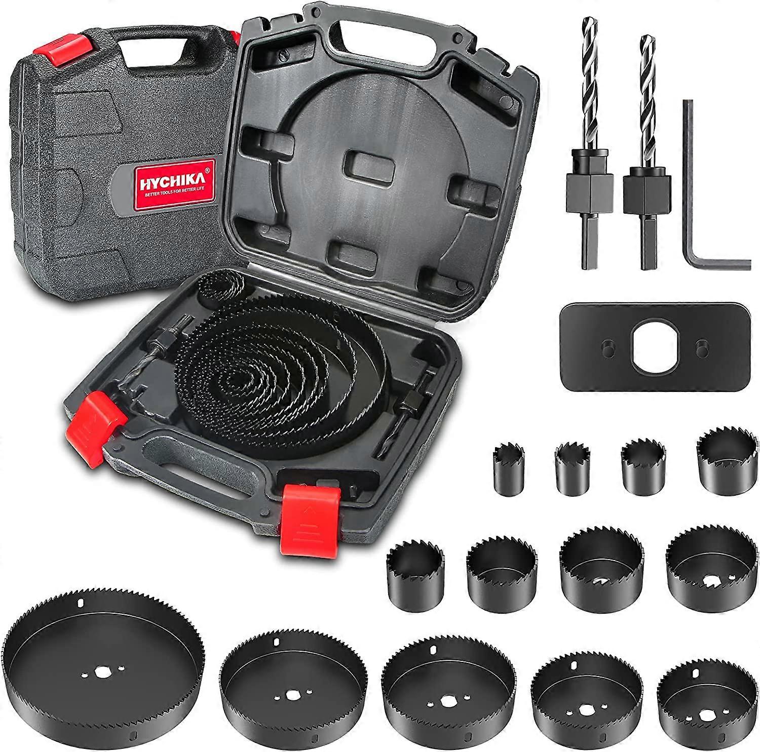 Hole Saw Set 19 Pcs Hole Saw Kit with 13Pcs Saw Blades, 2 Mandrels, 2 Drill Bits, 1 Installation Plate, 1 Hex Key, Max Size 6" and Min Size 3/4", Idea