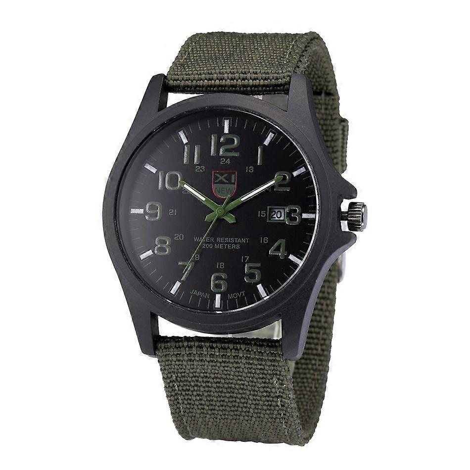 Analog Quartz Watch with Nylon Woven Strap Calendar Hand 24H Military Time (Army Green)