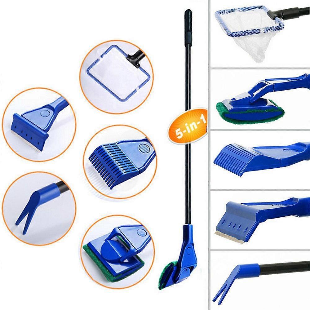 Aquarium Cleaning Set 5 in 1 Multifunction Fish Tank Cleaning Tool with Landing Net and Algae Scraper