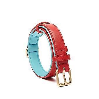 Genuine Leather Pet Collar - 1 Piece, Size 1.5*25-32cm, Cowhide Material, Red