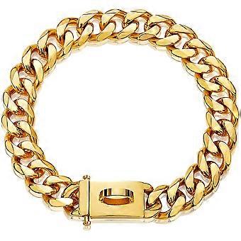 Gold Hundekettenhalsband Metall Kettenhalsband mit Design sichere Schnalle, 18k Miami Cuban Link Kette 15mm starke Schwere Belastbarkeit Kausicheres Laufkragen 16inch