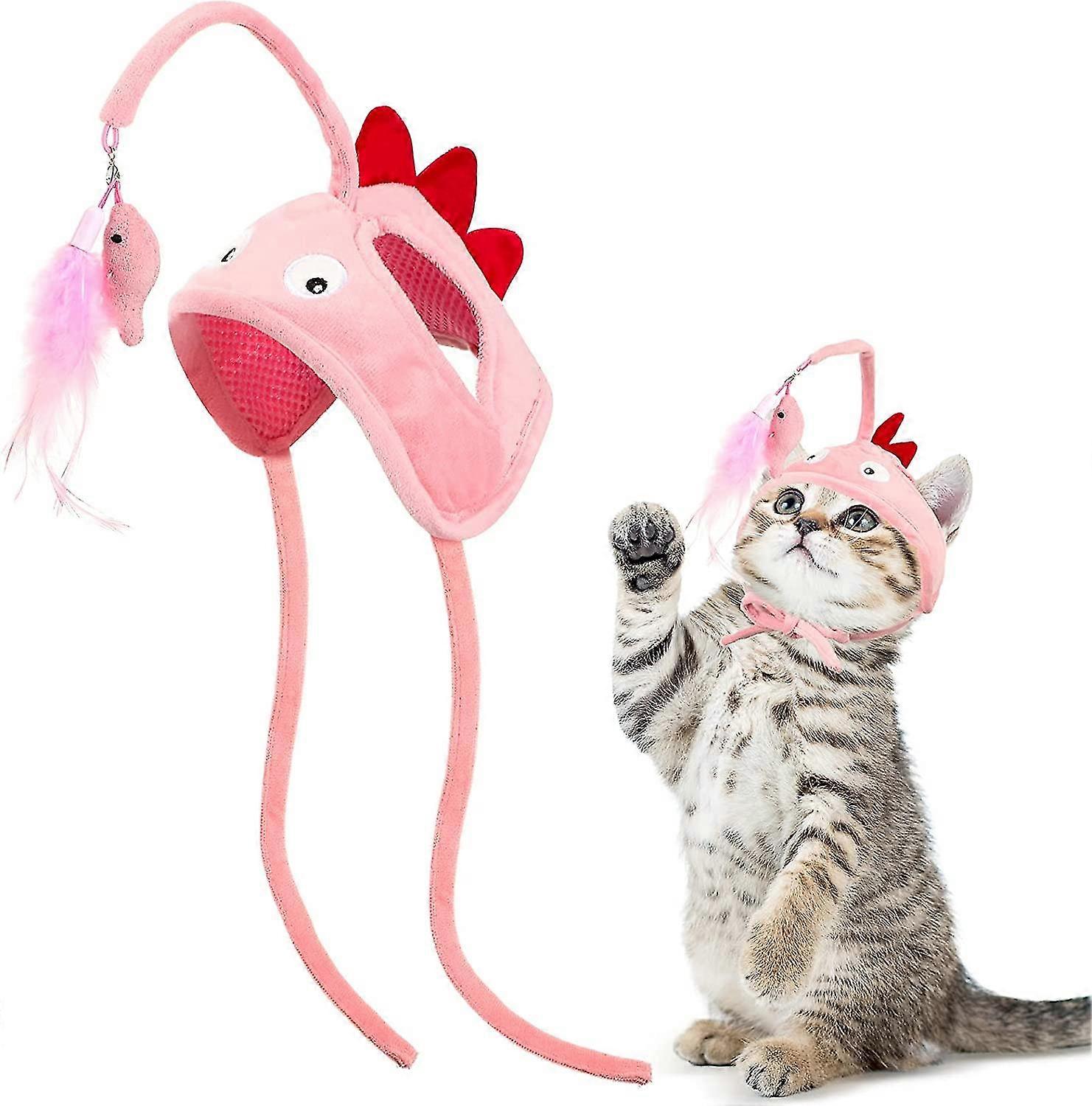 Cat Teaser Tête Monté Interactif Cat Jouets Chapeau Réglable Conception Baguette de chat Wearable Cat Feather Jouets