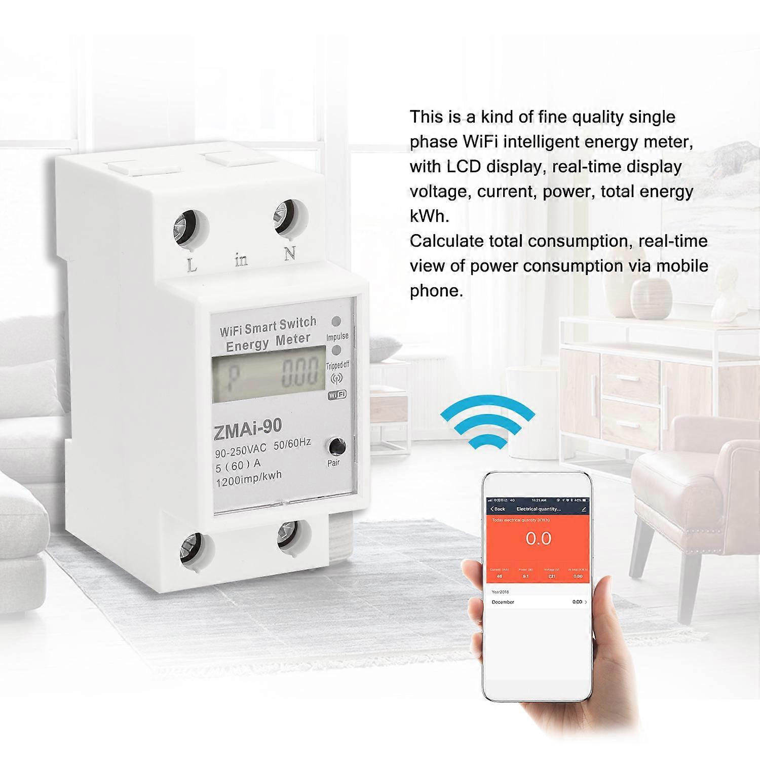 Wifi Intelligent Energy Meter Single Phase Din Rail Power Consumption Kwh Meter Wattmeter Works With Alexa And Google Home