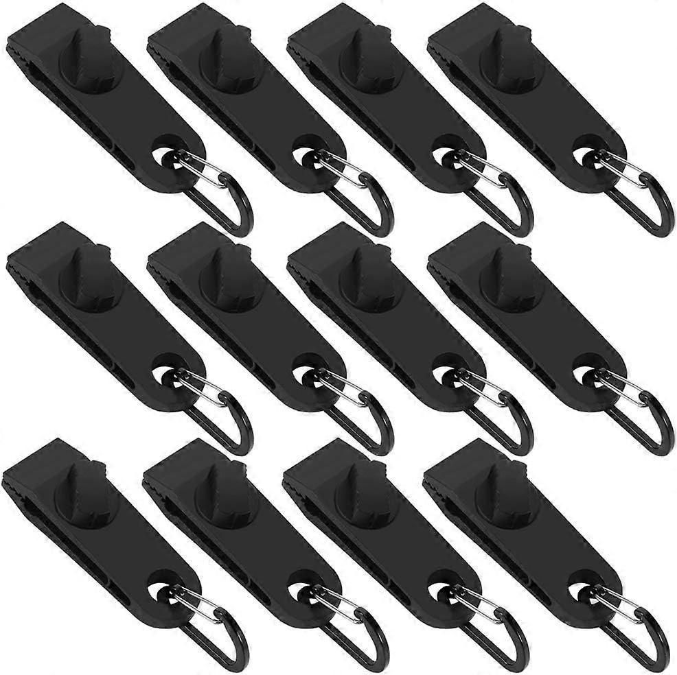 12 Pack - Black D-Shape Awning Clamps - Windproof Tent Snap Clip Plastic