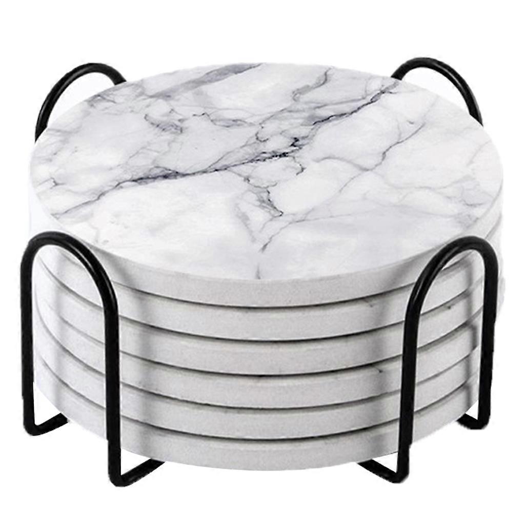 6 Pieces Coasters with 1x Metal Frame Cork Base Absorbent Ceramic Coasters Set