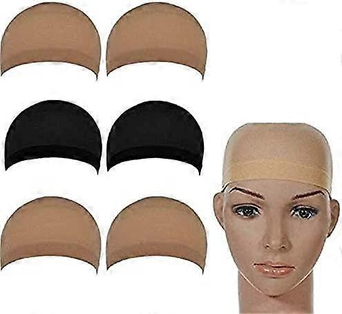 Wig Caps, Wig Caps, Wig Accessories, Unisex (Black & Beige, 6-Pack)