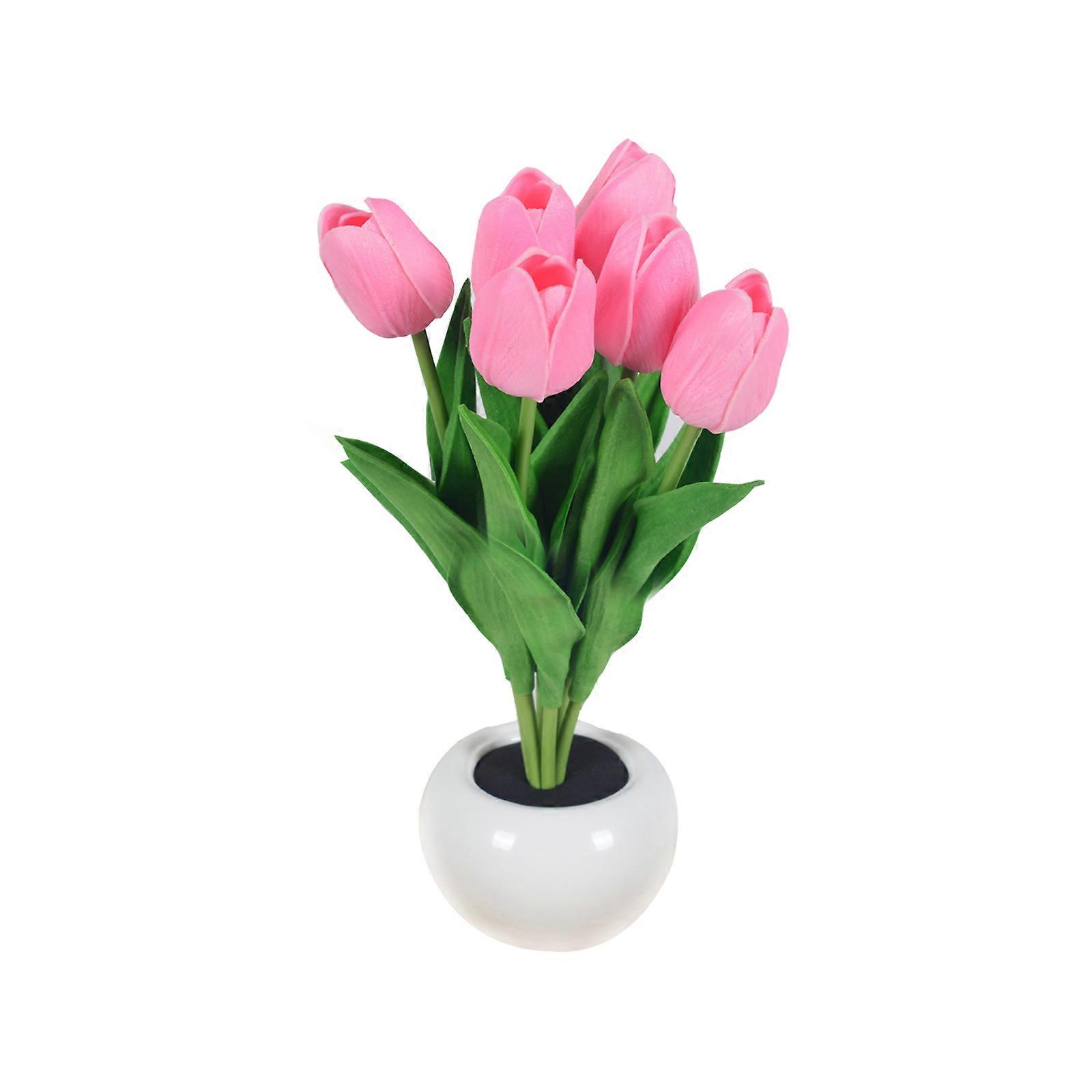 LED Tulip Table Lamp with Ceramic Pot - Artificial Flower Light for Home Decor; Reliable and Comfortable Potted Plant - 28cm