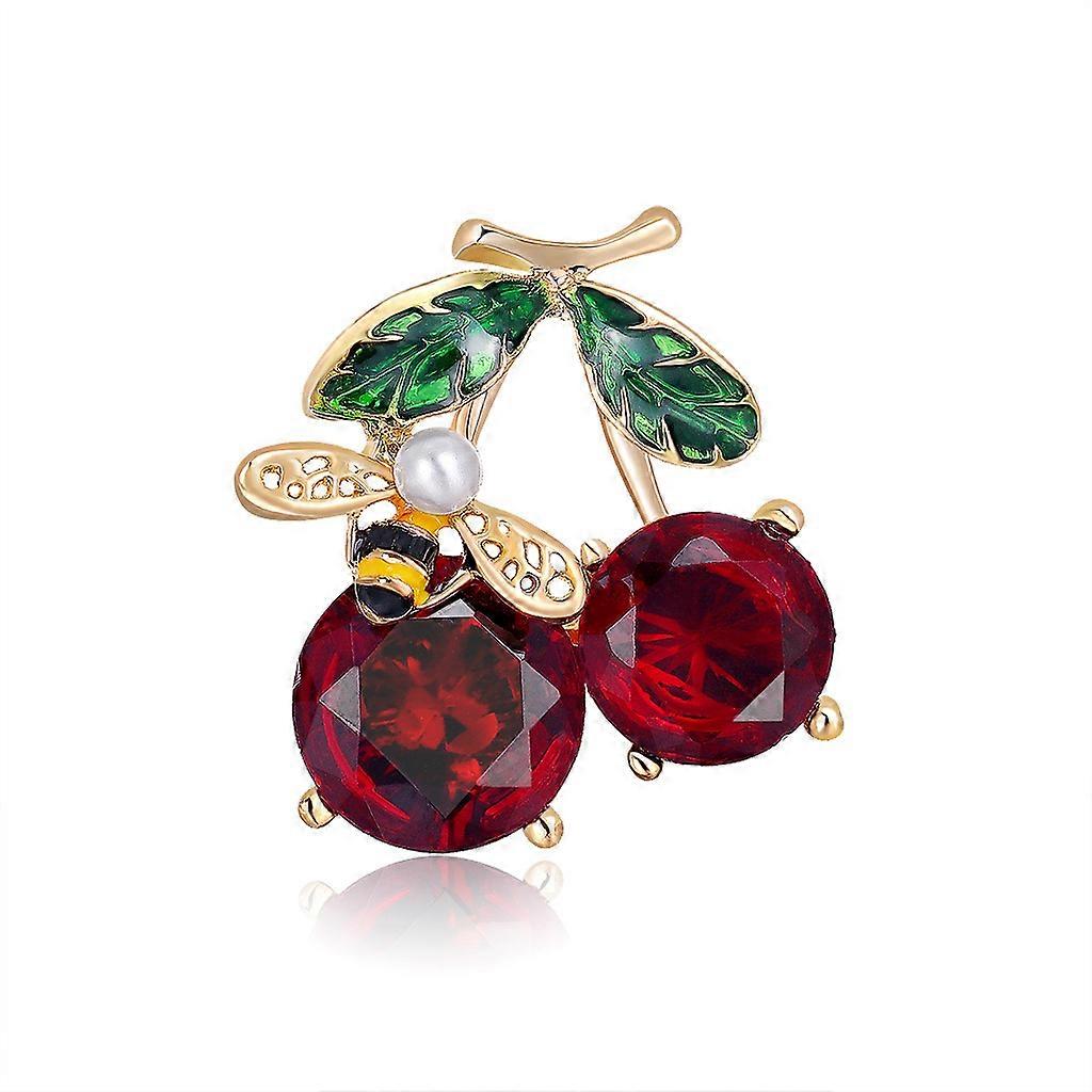 Damen Brosche Roter Strass Kirschbrosche Bienenbrosche