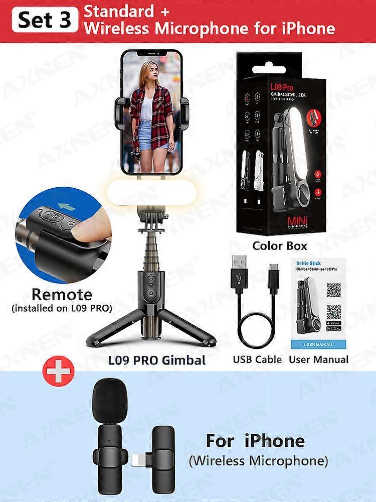 AXNEN Handheld Gimbal Stabilizer Mini Selfie Stick Tripod with Removable Fill Light Wireless Remote Portable Phone Stand Holder