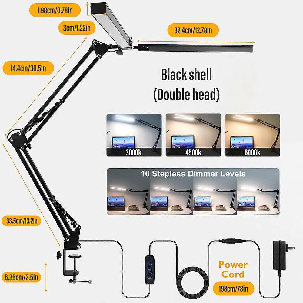 Foldable Swing Arm 24W LED Reading Desk Lamp with Dimmable Clamp, Suitable for Home Eye Care, Office Study