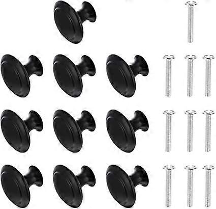 10Pcs Cabinet Knobs, Door Knobs with Screws Cabinet Handle Stainless Steel Black Round Mushroom Shape Pull Handle