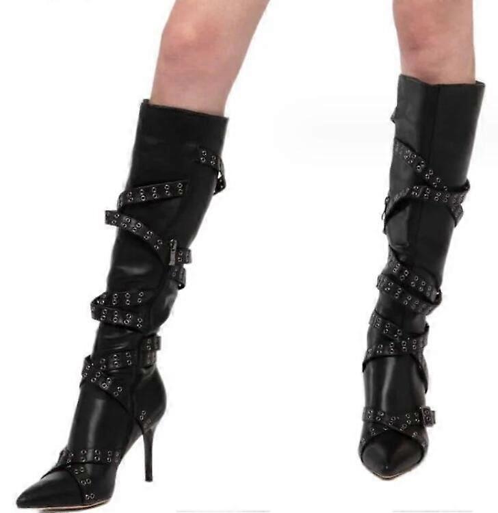 Women's Lace Up Pointed Toe Knee High Boots