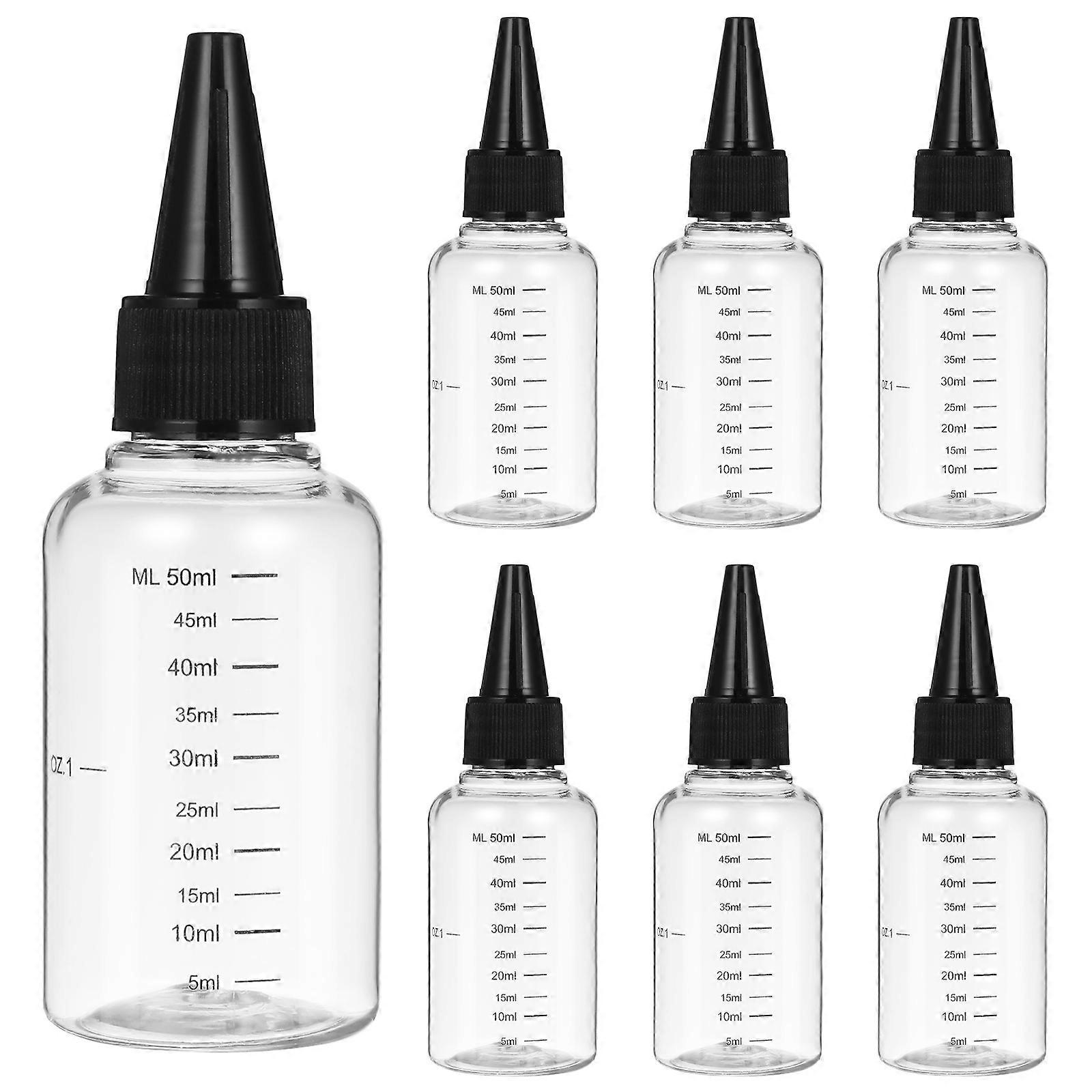 1 Package of 50ML Transparent Portable Travel Empty Bottles Squeezable Tip Dropper Bottles with Scale (10Pcs/Package, Random Color for Lid)
