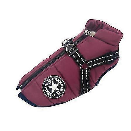 ハーネス付き大型ペットドッグジャケット冬暖かい犬服防水-B