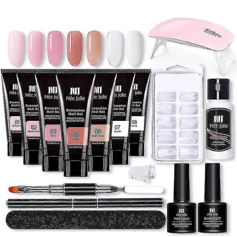 -kit de unha gel - Gel de aprimoramento de unhas 7 cores rosa nude tudo em um kit com lâmpada de unha
