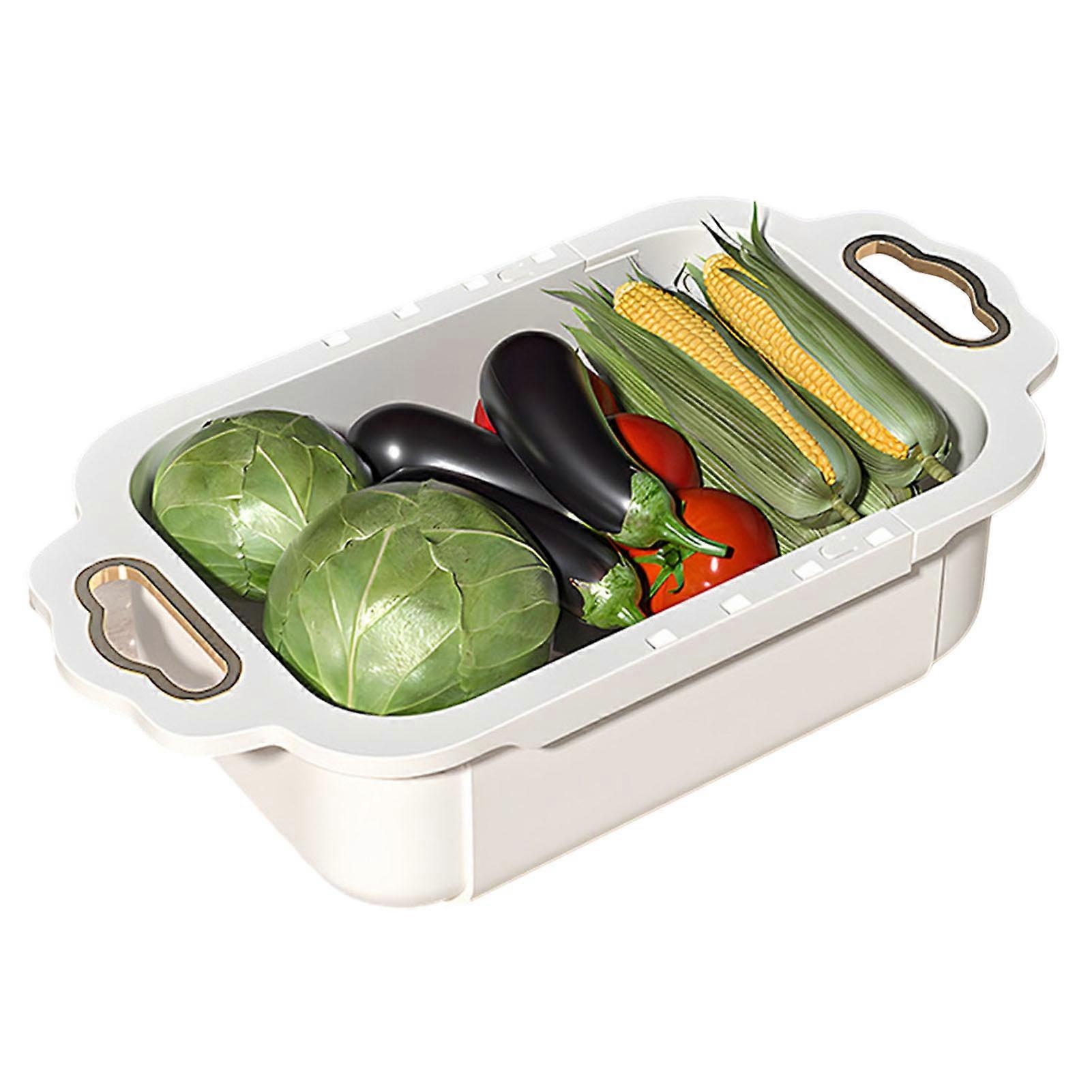 Retractable Drain Basket with Handle Food Grade Stackable Multi-functional Vegetable Fruits Washing Basin Filter Basket