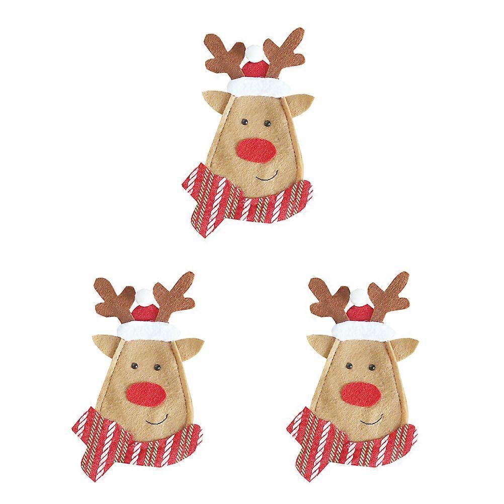 3pcs Kitchen Tableware Holders Christmas Tableware Covers Adorable Party Decor (Elk)