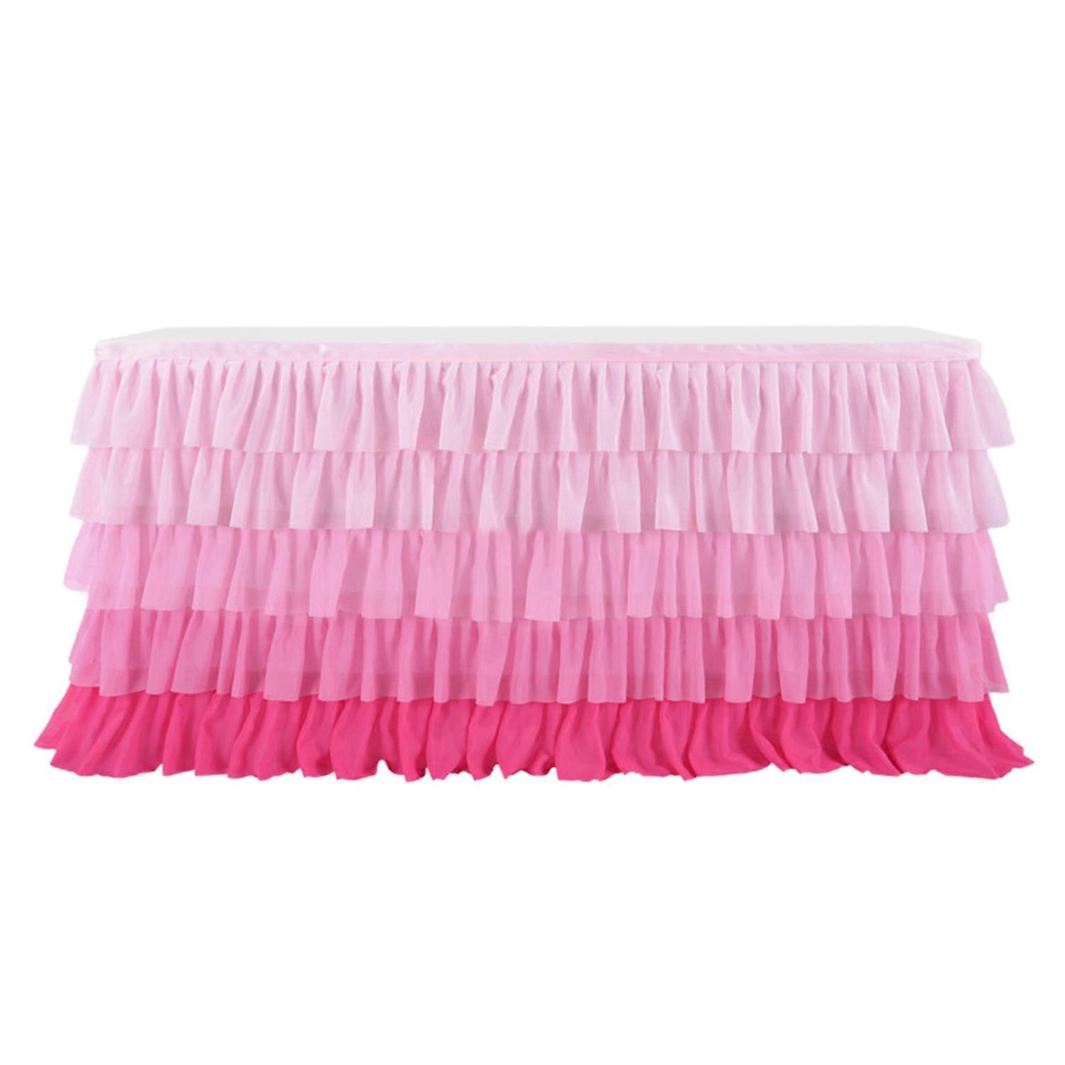 Table Skirt for Rectangle And Round Table Multi-layer Ruffle Reusable Gradient Rainbow Color Beach