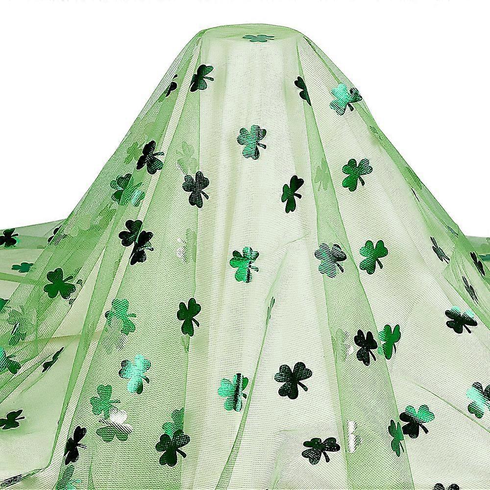 Saint Patrick's Day Polyester Mesh Fabrics DIY Craft Making Supplies Clover Pattern Lime Green 1500x0.1mm 3m/pc