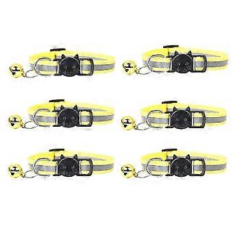 Reflective Design Adjustable Cat Collars 20-32cm More Safety Quick Release Safety Buckle With Bell(yellow-6pcs)