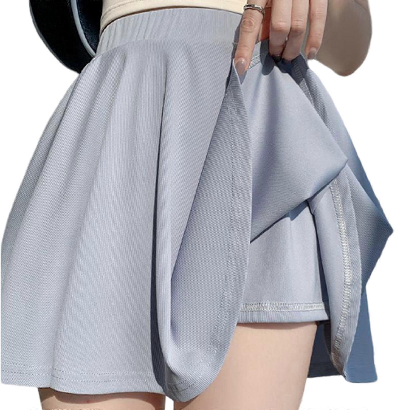 Women High Waist Solid Color Pleated A Line Swing Mini Skirt