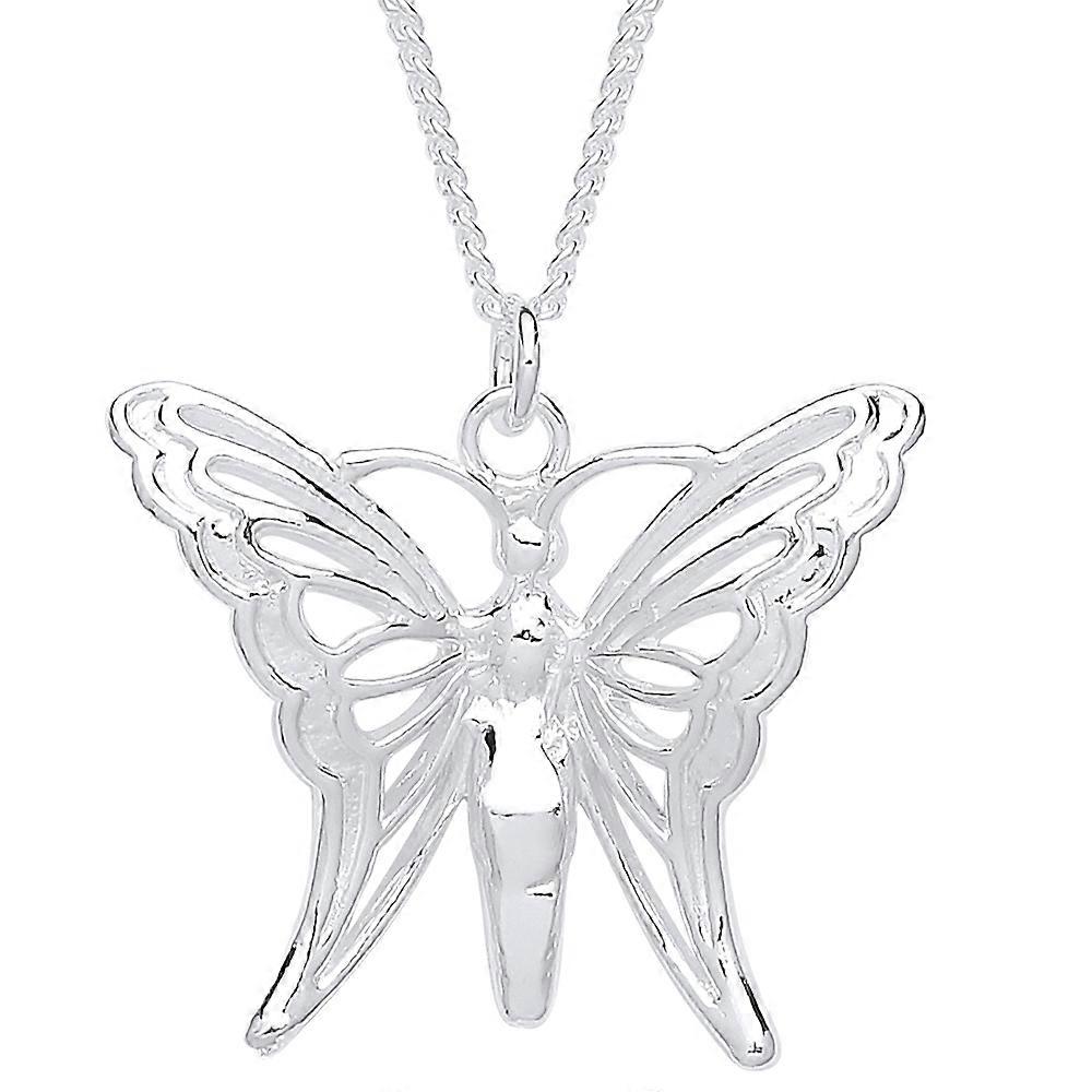 Jewelco London Ladies Sterling Silver Butterfly Charm Necklace 16 inch