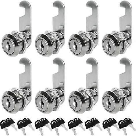 Set of 8 Universal Mailbox Locks, 20mm Cylinder Cam Lock with 16 Keys, Zinc Alloy for Cabinets, Drawers, and Mailboxes