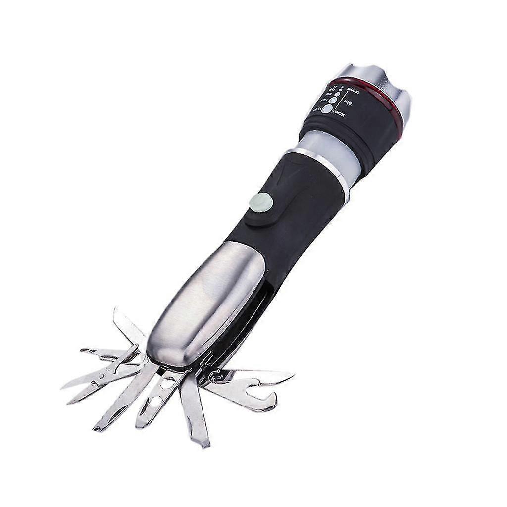 LED Flashlight Spotlight Torch with Hammer Multitool for Emergency Camping