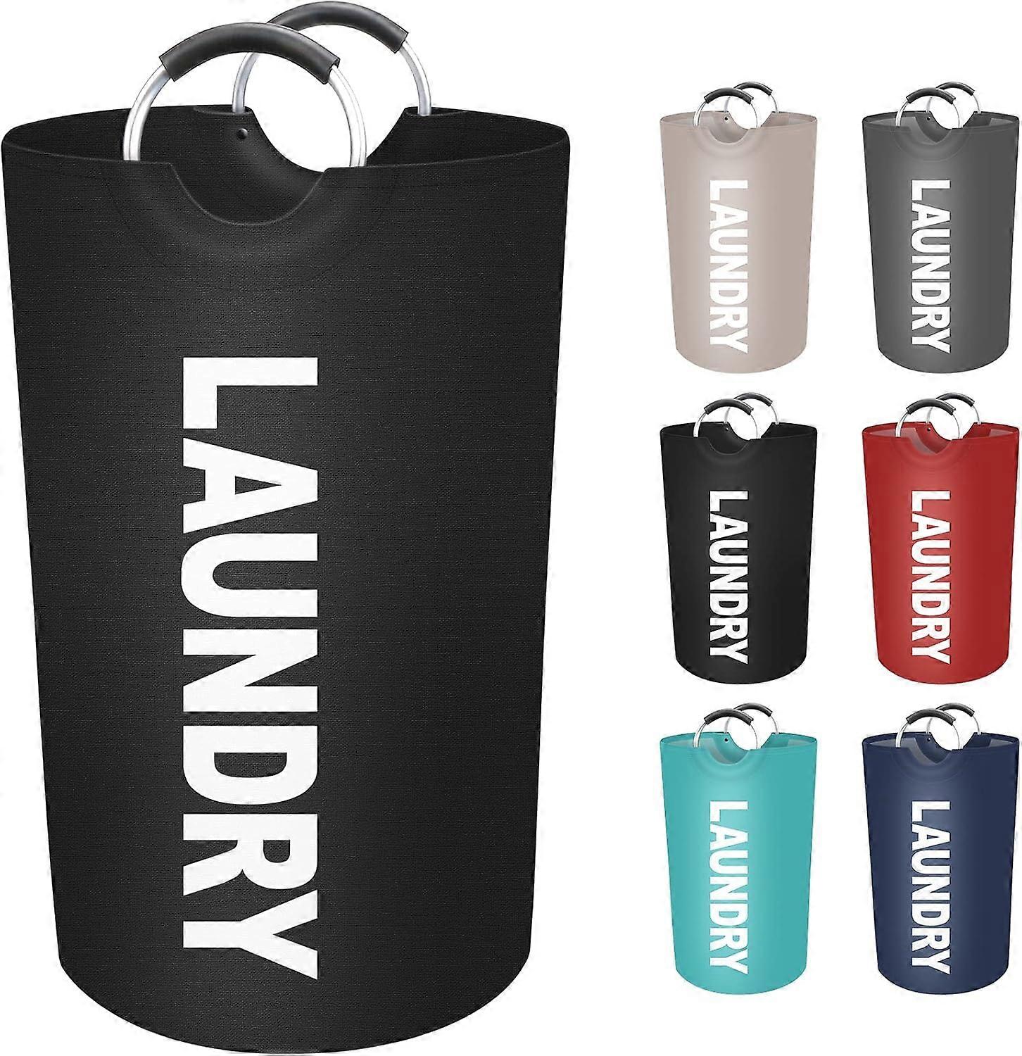 90L Large Freestanding Waterproof Laundry Basket, Foldable for Easy Carrying, with Foam Protective Aluminum Handle (Black)