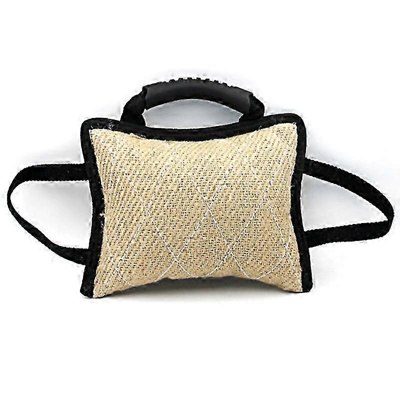 Dog Training Bite Tug Toy with 3 Handles Linen Bite Pillow