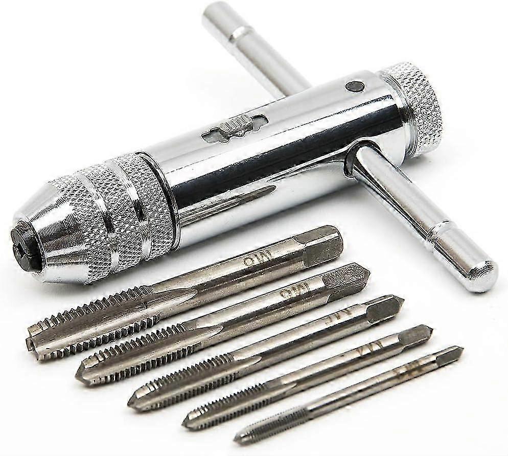 Adjustable Silver T-Handle Ratchet Tap Set Wrench, M3-M8