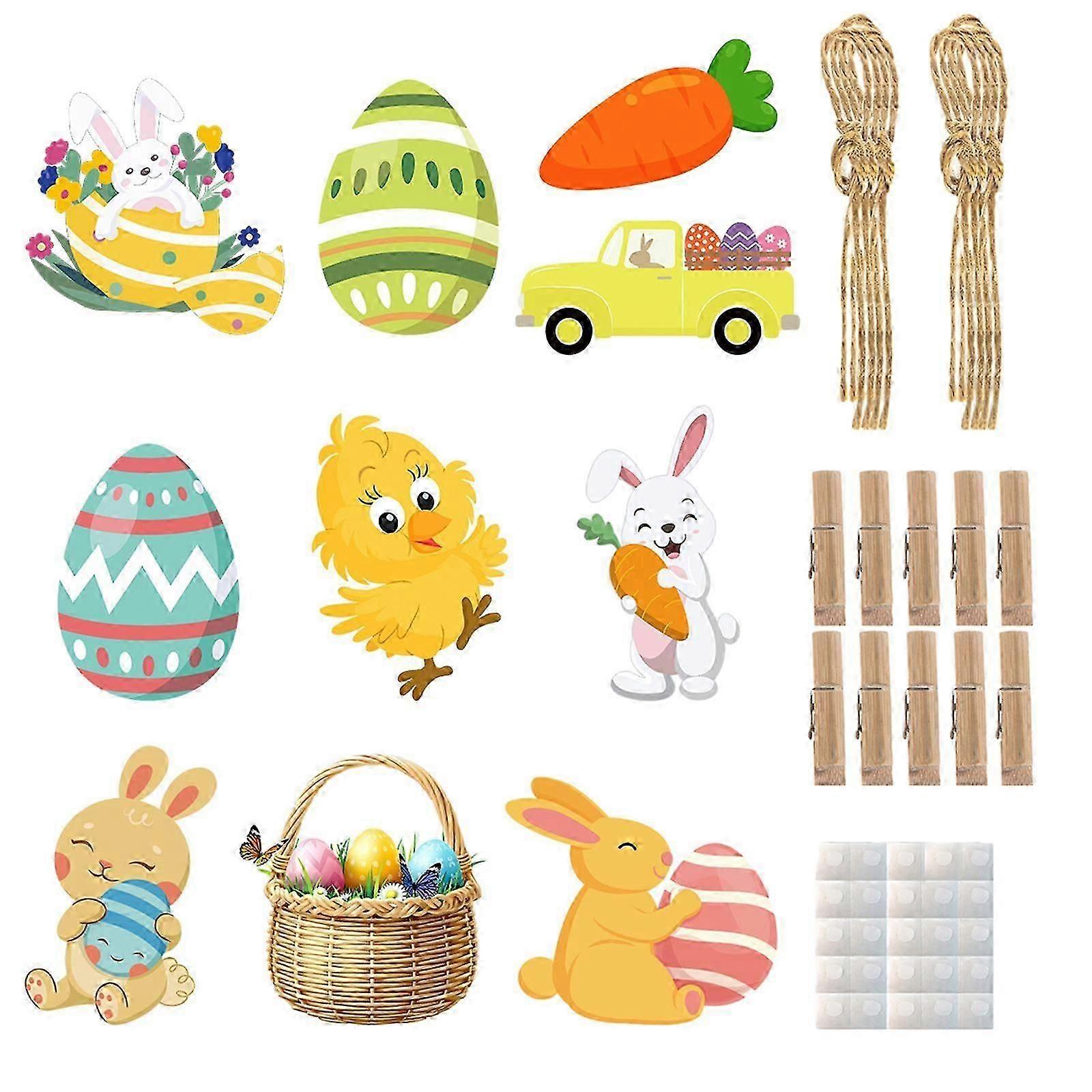 Easter Hanging Ornaments Easter Decorations Easter Rabbit Easter Egg Cards Easter Bunny Hanging Sign for Garden Spring Office