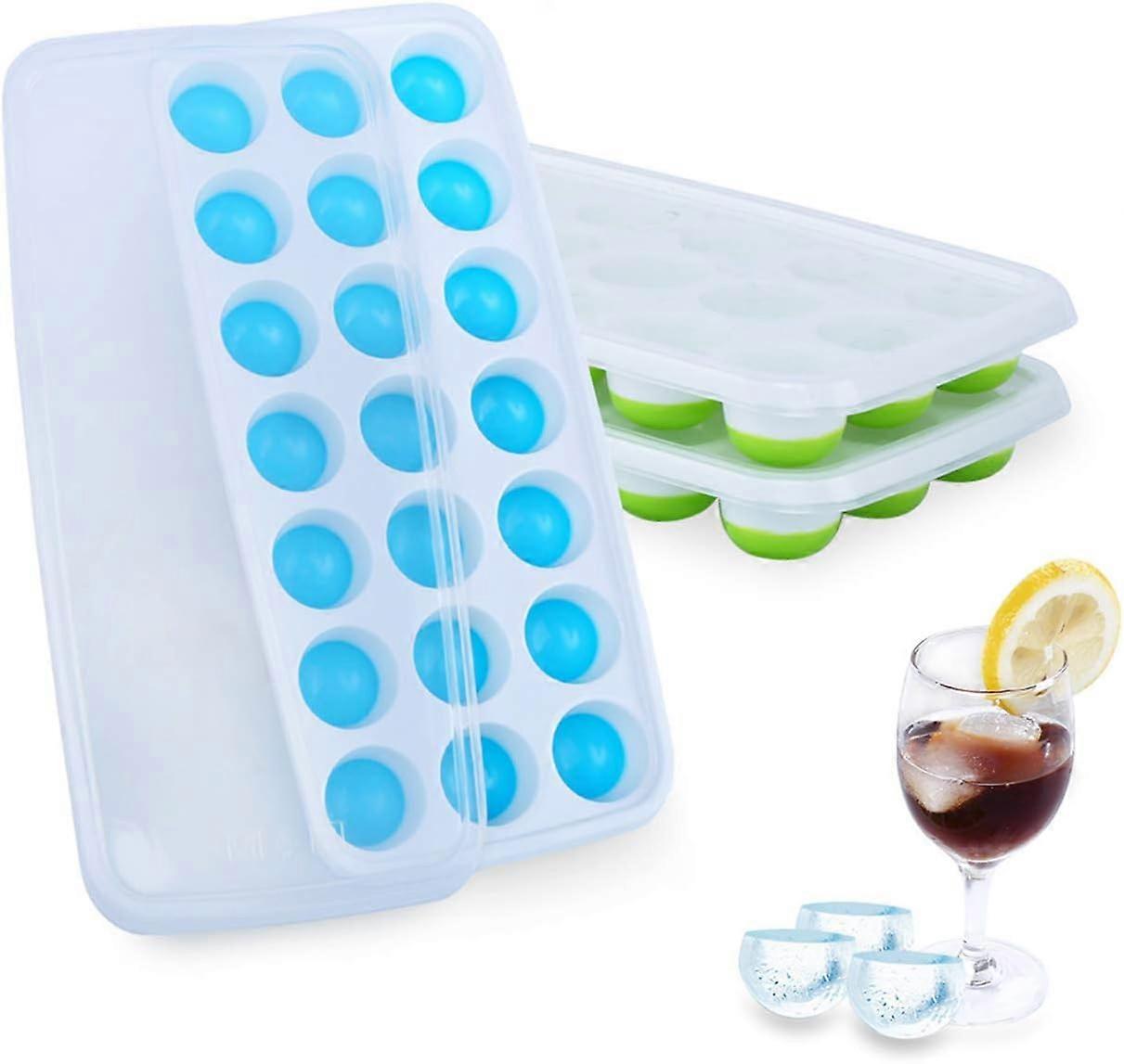 Hemispherical Silicone Ice Cube Tray, 2 Pack Green & Blue Easy-Release Stackable Ice Trays, Ice Makers with Removable Lids for Multi-Purpose DIY