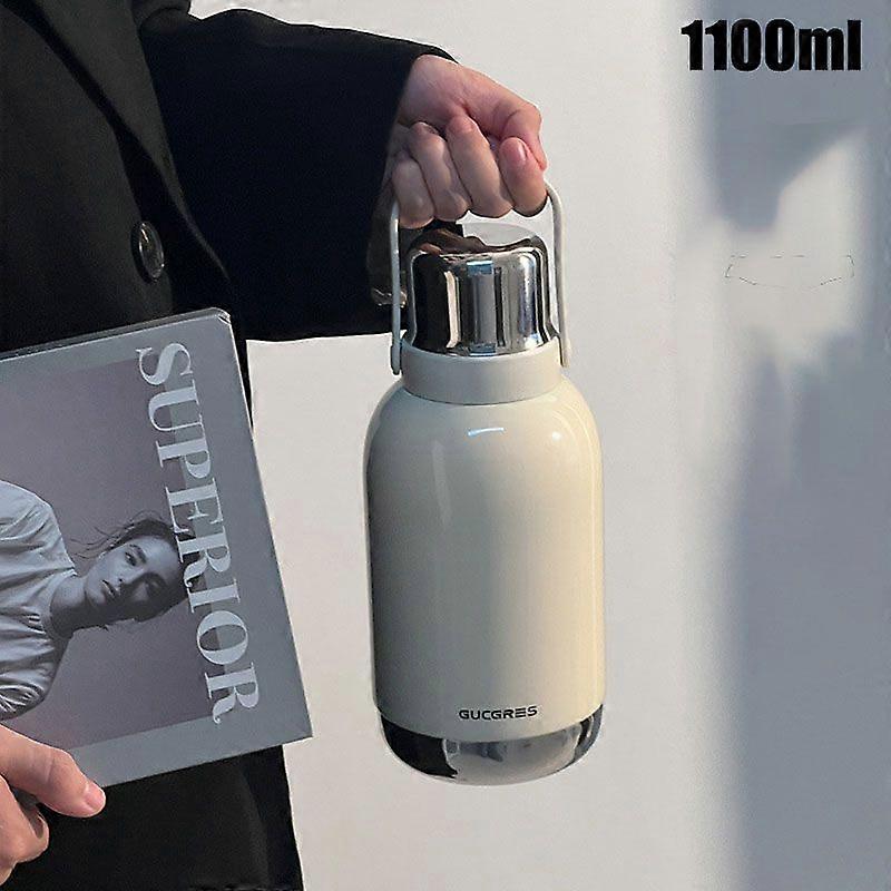 Water Bottle Insulated,37oz Large Stainless Steel Thermos Water Bottles-White