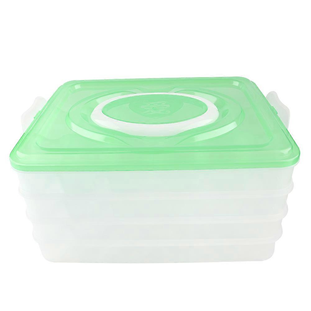 Portable Four Layers Dumpling Box Plastic Case Container Holder Kitchen Storage Box(Green)