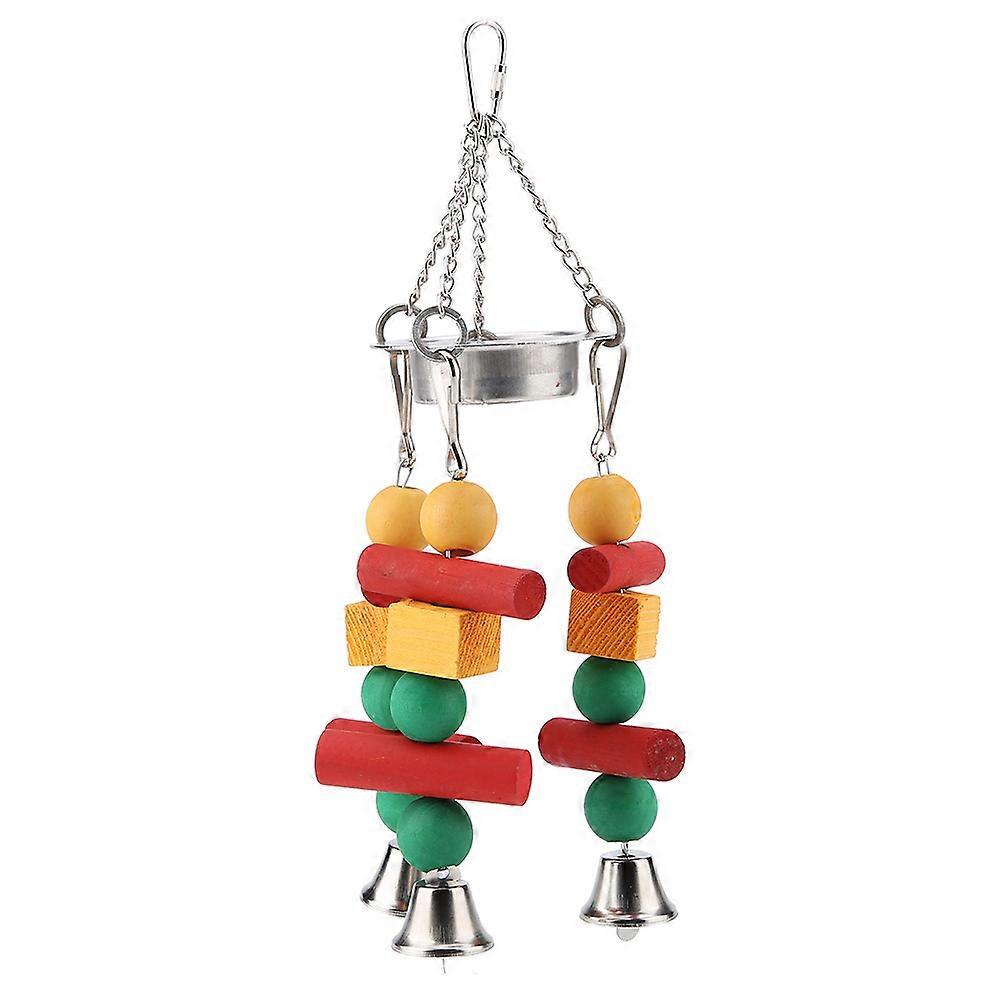 Wooden Hanging Swing Chew Toy with Ring Bell for Pet Birds and Parrots - Durable, Colorful, and Ideal for Small to Medium Birds