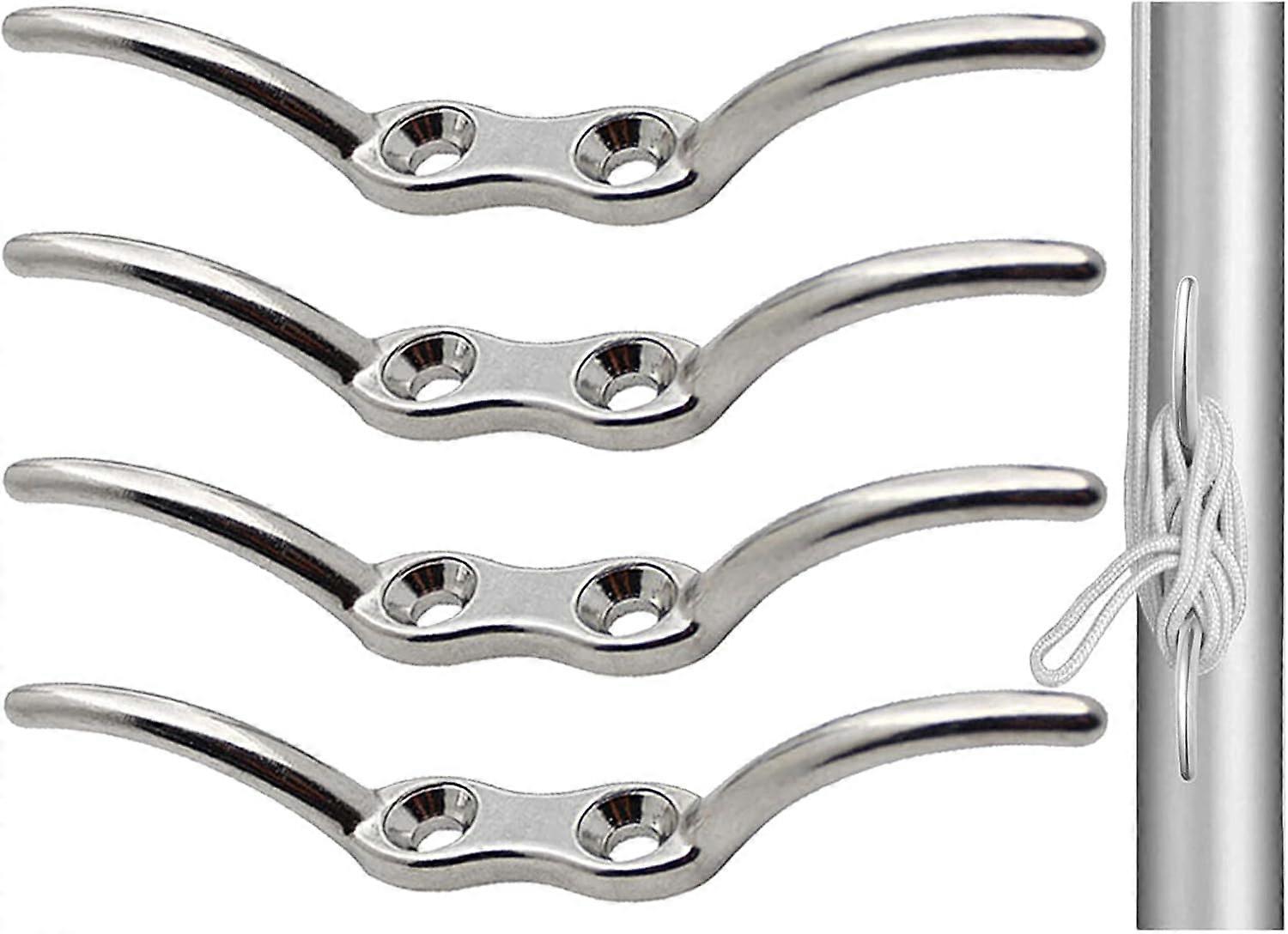 Precision Polished Rope Cleat For Marine Applications, Stainless Steel Cleat Hooks With Secure Grip And Easy Installation, Weather Resistant For