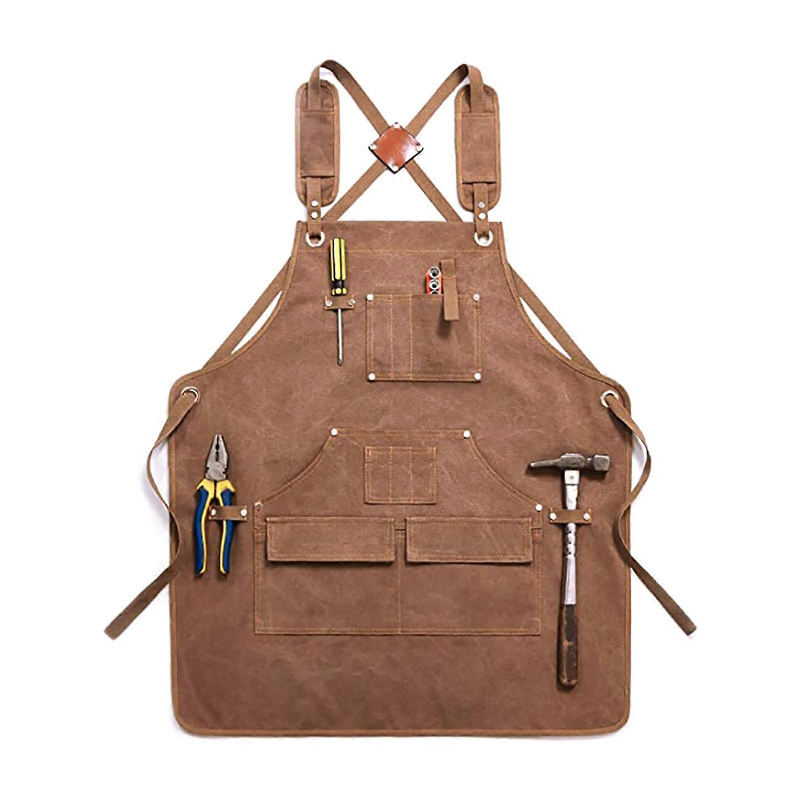 Adjustable Crosses Back Tool Apron for Men Women with Multiple Tool Pockets for Woodworking and Grilling Gardening Yellow