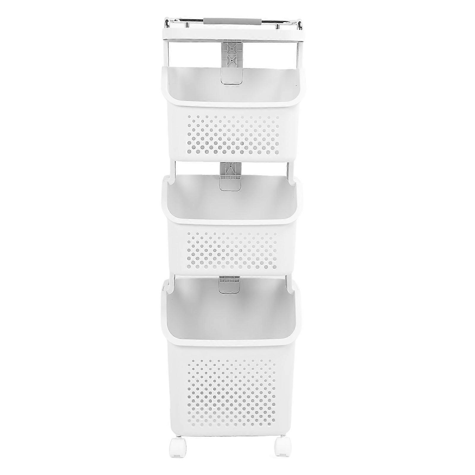 Rolling Laundry Hamper PP ABS Laundry Shelf Clothes Storage Basket Organizer with 4 Wheels for Home Kitchen Bathroom 3 Layers