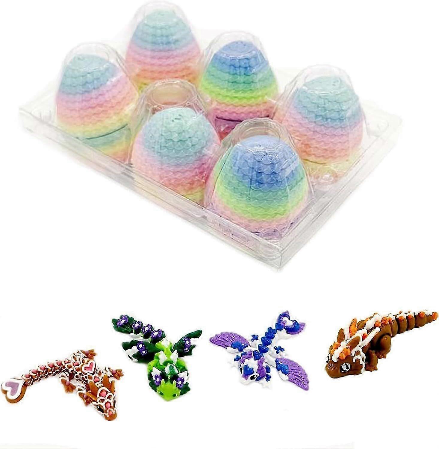 6 Pack Small Mystery Eggs, 3D Printed Dragon Eggs with Colored Dragon Inside
